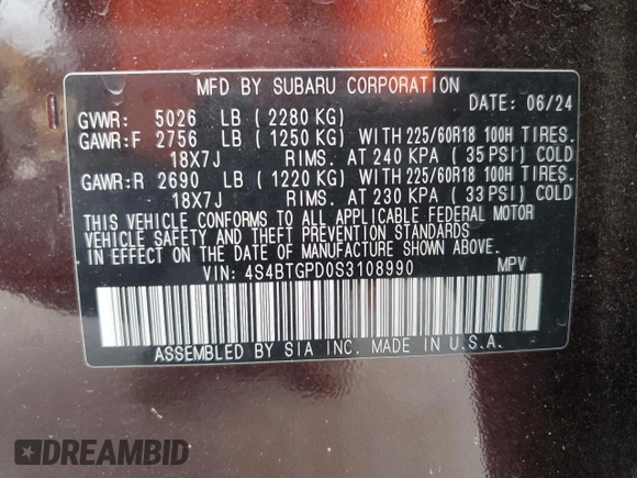 2025 Subaru Outback Touring XT с VIN 4S4BTGPD0S3108990, выставлен на аукционе Copart как лот 64743885 с пробегом 11 248 миль миль и Списание • Salvage title. История ставок и продаж доступна на DreamBid. Изображение 13.