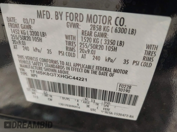 2017 Ford Explorer Sport with VIN 1FM5K8GTXHGC44221, listed as a IAAI auction lot 42320720 with 154,583 mi miles and . Bid and sale history available at DreamBid. Image 9.