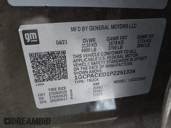 2023 Chevrolet Silverado 1500 LT with VIN 1GCPACED1PZ251334, listed as a IAAI auction lot 41506249 with 23,265 mi miles and . Bid and sale history available at DreamBid. Image 9.