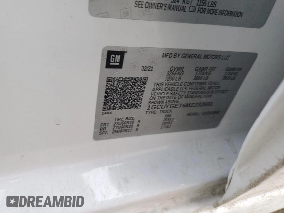 2021 Chevrolet Silverado 1500 LTZ with VIN 1GCUYGET6MZ232691, listed as a Copart auction lot 75749074 with 67,002 mi miles and Salvage Title. Bid and sale history available at DreamBid. Image 14.