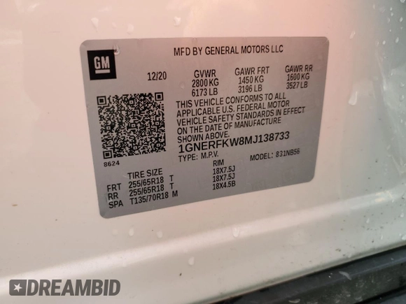 2021 Chevrolet Traverse LS with VIN 1GNERFKW8MJ138733, listed as a Copart auction lot 56684615 with 96,628 mi miles and Salvage title. Bid and sale history available at DreamBid. Image 13.