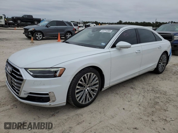 2019 Audi A8 L with VIN WAU8DAF82KN014043, listed as a Copart auction lot 41711205 with 74,642 mi miles and Salvage Title. Bid and sale history available at carsss.com. Image 1.