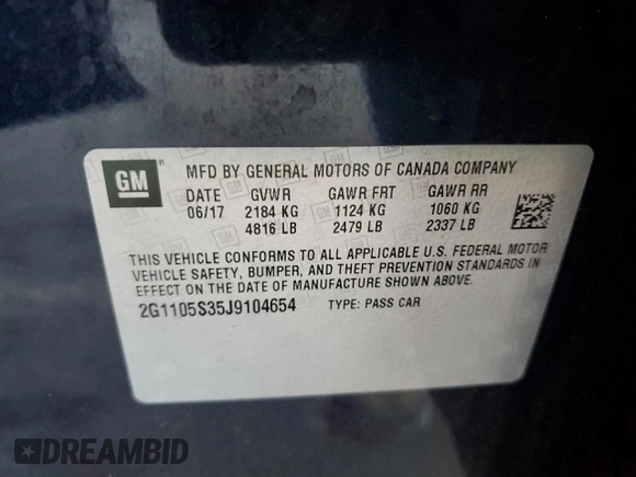2018 Chevrolet Impala LT with VIN 2G1105S35J9104654, listed as a Copart auction lot 54988365 with 76,104 mi miles and Salvage Title. Bid and sale history available at DreamBid. Image 12.