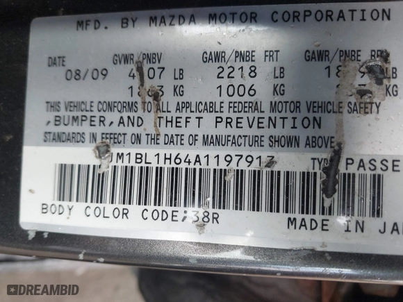 2010 Mazda Mazda3 s Sport with VIN JM1BL1H64A1197913, listed as a IAAI auction lot 41420059 with 201,210 mi miles. Bid and sale history available at carsss.com. Image 9.