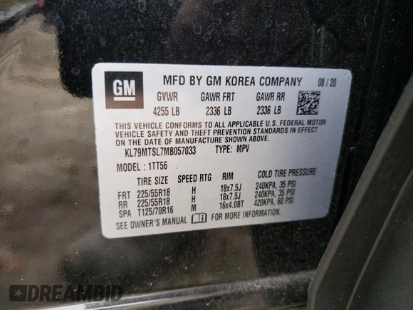 2021 Chevrolet TrailBlazer RS with VIN KL79MTSL7MB057033, listed as a Copart auction lot 72560823 with 53,177 mi miles. Bid and sale history available at carsss.com. Image 12.