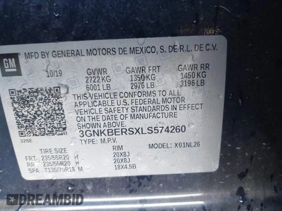 2020 Chevrolet Blazer RS z VIN 3GNKBERSXLS574260, wystawiony jako IAAI lot #42457427 z przebiegiem 91 217 mil mil oraz . Historia ofert i sprzedaży dostępna na DreamBid. Obrazek 9.