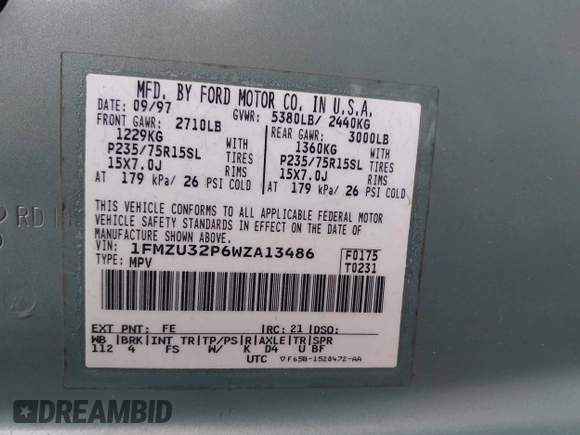 1998 Ford Explorer XLT с VIN 1FMZU32P6WZA13486, выставлен на аукционе IAAI как лот 41754119 с пробегом 345 693 миль миль и . История ставок и продаж доступна на DreamBid. Изображение 9.