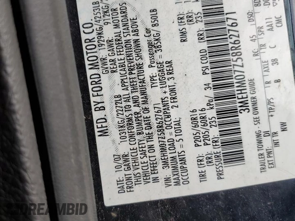 2008 Mercury Milan with VIN 3MEHM07Z58R627671, listed as a Copart auction lot 51759755 with 139,629 mi miles and Salvage Title. Bid and sale history available at carsss.com. Image 14.