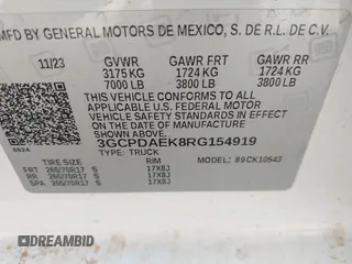2024 Chevrolet Silverado 1500 with VIN 3GCPDAEK8RG154919, listed as a IAAI auction lot 40178946 with 2,911 mi miles and . Bid and sale history available at DreamBid. Image 9.