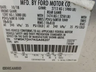 2019 Ford Explorer XLT with VIN 1FM5K7DH7KGA08207, listed as a Copart auction lot 48581985 with 141,474 mi miles and Salvage Title. Bid and sale history available at carsss.com. Image 14.