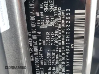 2017 Kia Sorento EX with VIN 5XYPHDA1XHG332653, listed as a Copart auction lot 57770775 with 73,714 mi miles and Clean title. Bid and sale history available at DreamBid. Image 13.