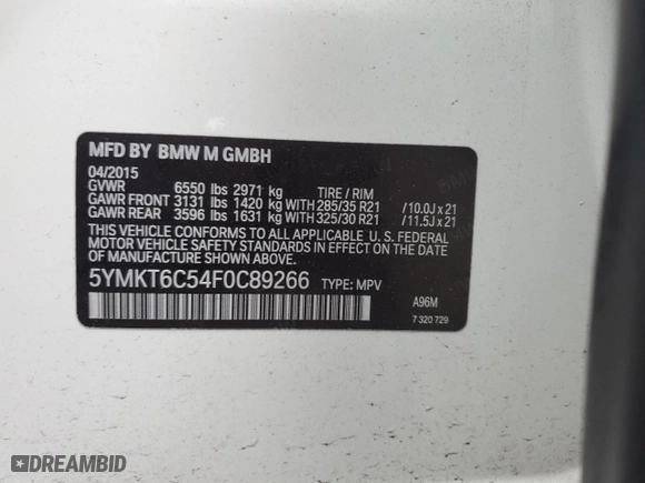 2015 BMW X5 M with VIN 5YMKT6C54F0C89266, listed as a Copart auction lot 45340675 with 22,347 mi miles and Salvage Title. Bid and sale history available at carsss.com. Image 14.