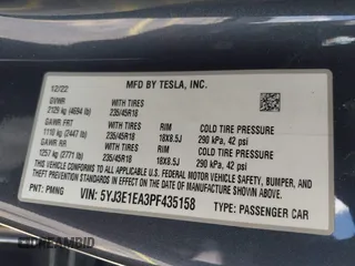 2023 Tesla Model 3 z VIN 5YJ3E1EA3PF435158, wystawiony jako IAAI lot #42356031 z przebiegiem 41 408 mil mil oraz . Historia ofert i sprzedaży dostępna na DreamBid. Obrazek 9.