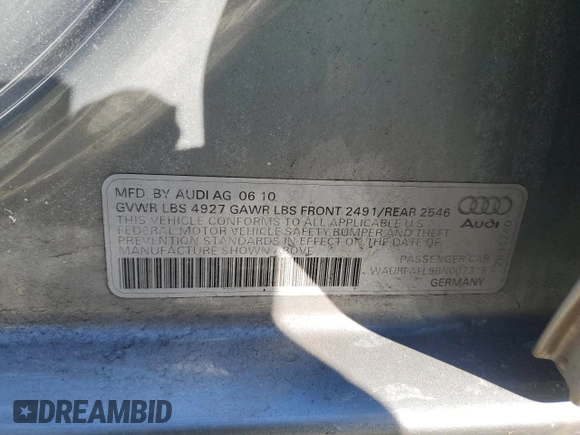 2011 Audi A4 2.0T Premium with VIN WAUBFAFL9BN007319, listed as a Copart auction lot 46541335 with 99,786 mi miles and Salvage Title. Bid and sale history available at carsss.com. Image 14.