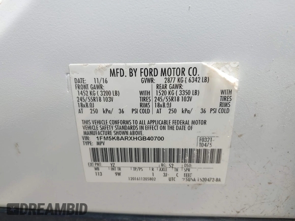 2017 Ford Police Interceptor Utility z VIN 1FM5K8ARXHGB40700, wystawiony jako IAAI lot #42264375 z przebiegiem Nie podano mil oraz . Historia ofert i sprzedaży dostępna na DreamBid. Obrazek 9.