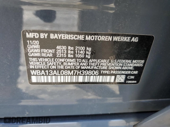 2021 BMW 2 Series M235i xDrive with VIN WBA13AL08M7H39806, listed as a Copart auction lot 44625043 with 23,037 mi miles. Bid and sale history available at carsss.com. Image 13.