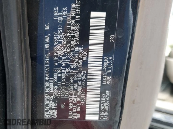 2005 Toyota Tundra Limited z VIN 5TBDT48155S478473, wystawiony jako Copart lot #60258525 z przebiegiem 271 034 mil mil oraz Czysty tytuł • Clean title. Historia ofert i sprzedaży dostępna na DreamBid. Obrazek 13.
