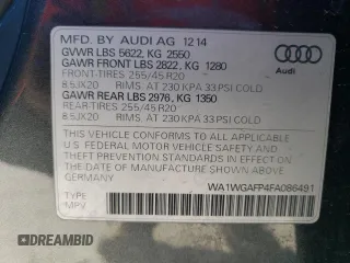 2015 Audi Q5 Prestige with VIN WA1WGAFP4FA086491, listed as a Copart auction lot 85659774 with 84,413 mi miles and Salvage title. Bid and sale history available at DreamBid. Image 12.