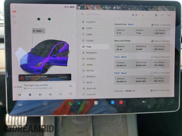 2021 Tesla Model 3 Performance with VIN 5YJ3E1EC5MF850673, listed as a Copart auction lot 47560665 with 96,950 mi miles and Salvage Title. Bid and sale history available at DreamBid. Image 9.