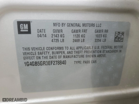 2014 Buick LaCrosse Leather with VIN 1G4GB5GR3EF278840, listed as a Copart auction lot 51019145 with 156,731 mi miles and Salvage Title. Bid and sale history available at carsss.com. Image 12.