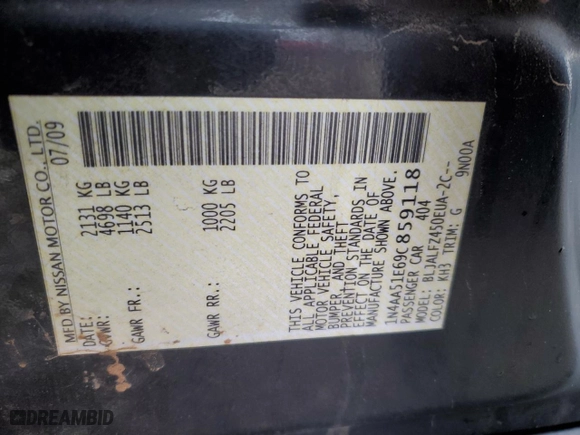 2009 Nissan Maxima 3.5 SV with VIN 1N4AA51E69C859118, listed as a Copart auction lot 86165264 with 167,548 mi miles and Salvage Title. Bid and sale history available at carsss.com. Image 13.
