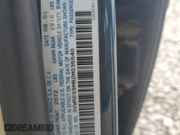 2002 Volkswagen Jetta with VIN 3VWRB69M82M035540, listed as a Copart auction lot 63227755 with 165,655 mi miles and Clean title. Bid and sale history available at DreamBid. Image 12.