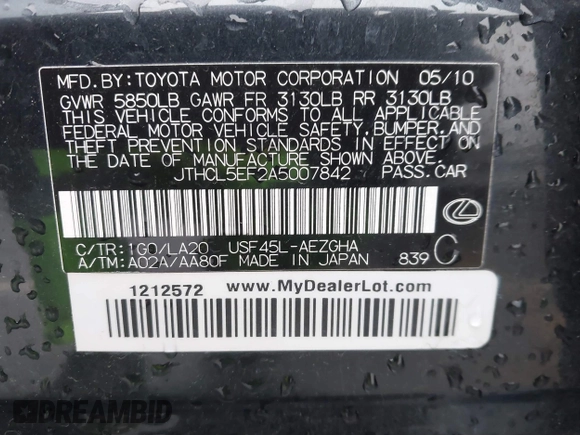 2010 Lexus LS 460 z VIN JTHCL5EF2A5007842, wystawiony jako IAAI lot #41762378 z przebiegiem 102 284 mil mil oraz . Historia ofert i sprzedaży dostępna na DreamBid. Obrazek 9.