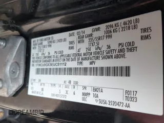 2014 Ford Escape SE с VIN 1FMCU0GX3EUC51112, выставлен на аукционе IAAI как лот 42033240 с пробегом 67 208 миль миль и . История ставок и продаж доступна на DreamBid. Изображение 9.