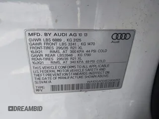 2014 Audi Q7 3.0T S line Prestige with VIN WA1DGAFE4ED008263, listed as a IAAI auction lot 41736972 with 135,080 mi miles. Bid and sale history available at carsss.com. Image 9.