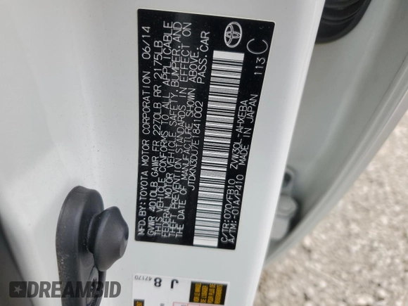 2014 Toyota Prius Four with VIN JTDKN3DU7E1841002, listed as a Copart auction lot 53757825 with Not provided miles and Salvage title. Bid and sale history available at DreamBid. Image 13.