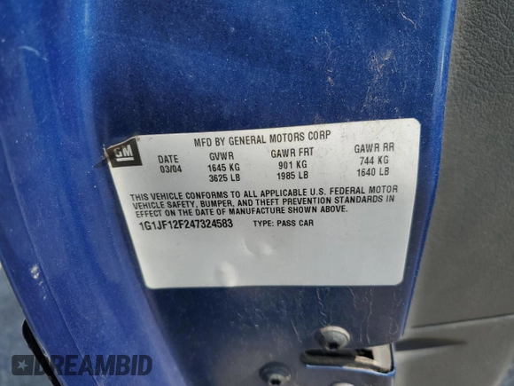 2004 Chevrolet Cavalier LS with VIN 1G1JF12F247324583, listed as a Copart auction lot 51499265 with 135,532 mi miles and Salvage title. Bid and sale history available at DreamBid. Image 14.