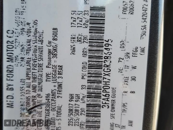 2016 Ford Fusion SE with VIN 3FA6P0H7XGR386496, listed as a Copart auction lot 61578165 with 101,467 mi miles and Salvage title. Bid and sale history available at DreamBid. Image 12.