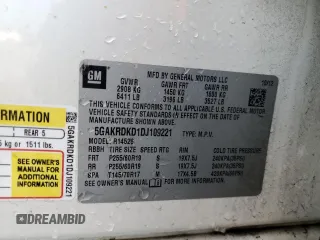 2013 Buick Enclave Premium with VIN 5GAKRDKD1DJ109221, listed as a Copart auction lot 51761505 with Not Provided miles and Salvage Title. Bid and sale history available at DreamBid. Image 14.