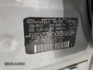 2021 Hyundai Ioniq Limited with VIN KMHC85LJ2MU078751, listed as a Copart auction lot 44879685 with 15,633 mi miles and Salvage title. Bid and sale history available at DreamBid. Image 12.