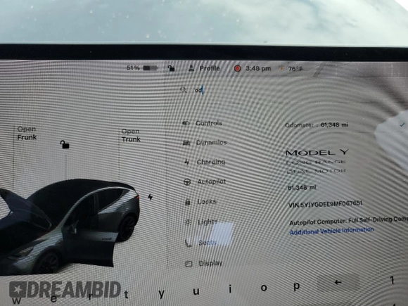 2021 Tesla Model Y Long Range z VIN 5YJYGDEE9MF067651, wystawiony jako Copart lot #55758165 z przebiegiem 61 348 mil mil oraz Czysty tytuł • Clean title. Historia ofert i sprzedaży dostępna na DreamBid. Obrazek 9.