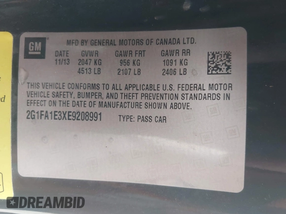 2014 Chevrolet Camaro LS с VIN 2G1FA1E3XE9208991, выставлен на аукционе IAAI как лот 42493419 с пробегом 107 104 миль миль и . История ставок и продаж доступна на DreamBid. Изображение 9.