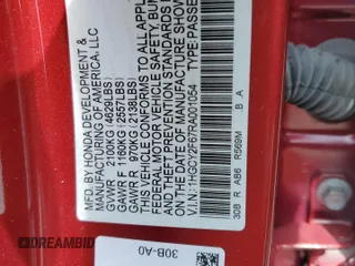 2024 Honda Accord EX-L with VIN 1HGCY2F67RA001054, listed as a Copart auction lot 65442525 with 16,994 mi miles and Salvage title. Bid and sale history available at DreamBid. Image 12.