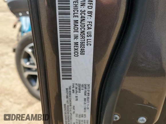 2024 Jeep Compass Limited с VIN 3C4NJDCN5RT602460, выставлен на аукционе Copart как лот 59885765 с пробегом 6 967 миль миль и Списание • Salvage title. История ставок и продаж доступна на DreamBid. Изображение 12.