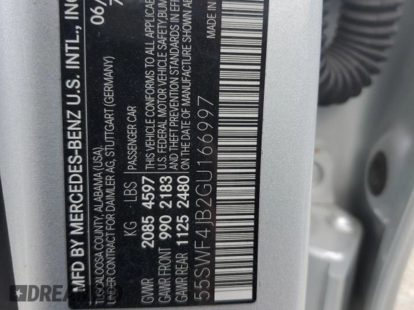 2016 Mercedes-Benz C 300 with VIN 55SWF4JB2GU166997, listed as a Copart auction lot 47840625 with 117,596 mi miles and Salvage Title. Bid and sale history available at carsss.com. Image 14.