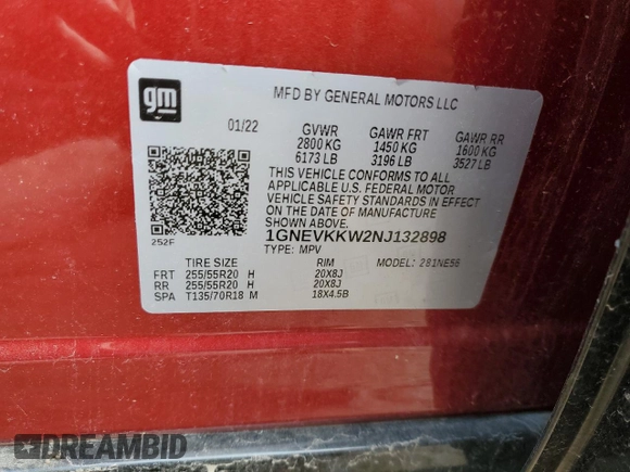 2022 Chevrolet Traverse Premier z VIN 1GNEVKKW2NJ132898, wystawiony jako Copart lot #52786375 z przebiegiem 12 902 mil mil oraz Szkoda całkowita • Salvage title. Historia ofert i sprzedaży dostępna na DreamBid. Obrazek 13.