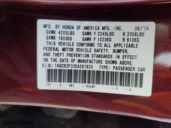 2014 Honda Accord Sedan LX with VIN 1HGCR2F32EA267630, listed as a Copart auction lot 49060325 with 84,881 mi miles and Salvage Title. Bid and sale history available at carsss.com. Image 14.