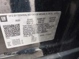 2020 GMC Terrain SLT with VIN 3GKALPEX9LL288297, listed as a IAAI auction lot 41553111 with 54,034 mi miles and . Bid and sale history available at DreamBid. Image 9.