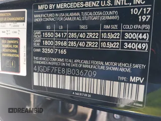2018 Mercedes-Benz GLS 63 AMG z VIN 4JGDF7FE8JB036709, wystawiony jako IAAI lot #39815987 z przebiegiem 73 404 mil mil oraz . Historia ofert i sprzedaży dostępna na DreamBid. Obrazek 9.