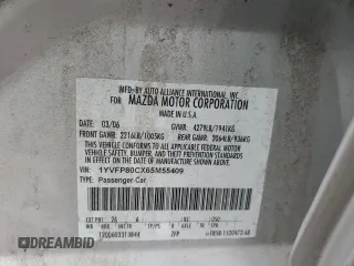 2006 Mazda 6 i with VIN 1YVFP80CX65M55409, listed as a Copart auction lot 76844234 with 143,238 mi miles and Salvage Title. Bid and sale history available at carsss.com. Image 13.