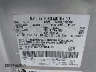 2010 Ford F-150 XL with VIN 1FTFW1EVXAFB54135, listed as a IAAI auction lot 41717790 with 192,365 mi miles. Bid and sale history available at carsss.com. Image 9.