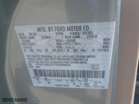 2007 Ford Escape XLS with VIN 1FMYU92Z77KB08603, listed as a IAAI auction lot 41858410 with 144,830 mi miles. Bid and sale history available at carsss.com. Image 9.