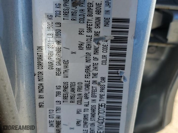 2013 Mazda Mazda2 Sport with VIN JM1DE1KY4D0170735, listed as a Copart auction lot 45476545 with 123,807 mi miles and Salvage Title. Bid and sale history available at carsss.com. Image 13.