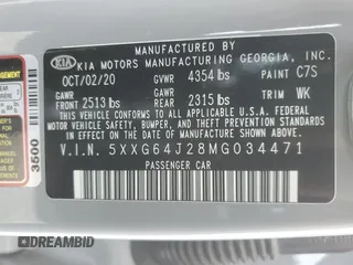 2021 Kia K5 GT-Line with VIN 5XXG64J28MG034471, listed as a Copart auction lot 46021365 with 93,996 mi miles and Salvage Title. Bid and sale history available at carsss.com. Image 13.