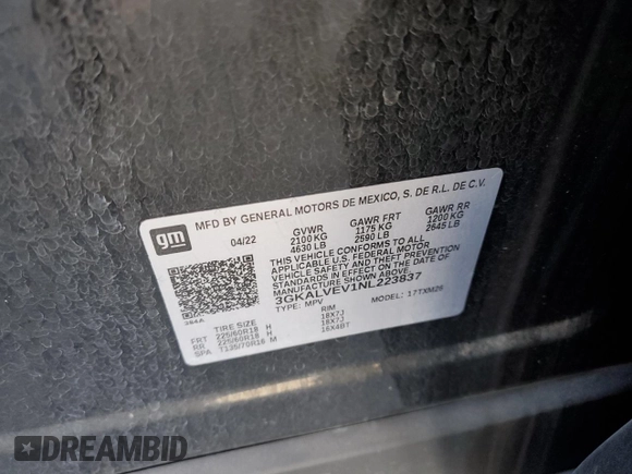 2022 GMC Terrain SLT z VIN 3GKALVEV1NL223837, wystawiony jako Copart lot #53283015 z przebiegiem 71 485 mil mil oraz Szkoda całkowita • Salvage title. Historia ofert i sprzedaży dostępna na DreamBid. Obrazek 15.