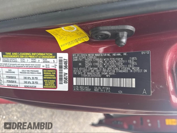 2013 Toyota Sienna XLE с VIN 5TDDK3DC3DS058382, выставлен на аукционе IAAI как лот 42521554 с пробегом 276 065 миль миль и . История ставок и продаж доступна на DreamBid. Изображение 9.